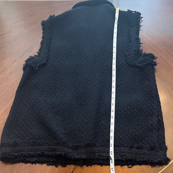 Zara Black Fringed Vest with Gold Buttons, tweed weave, pockets, size S - Picture 8 of 8